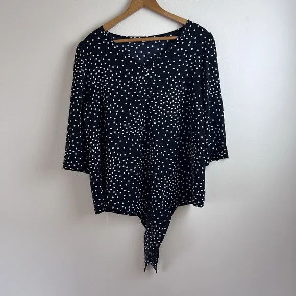 Black Women's Blouse Classy Polka Dot Shirt Dressy Work Flattering Size Large - Picture 15 of 16